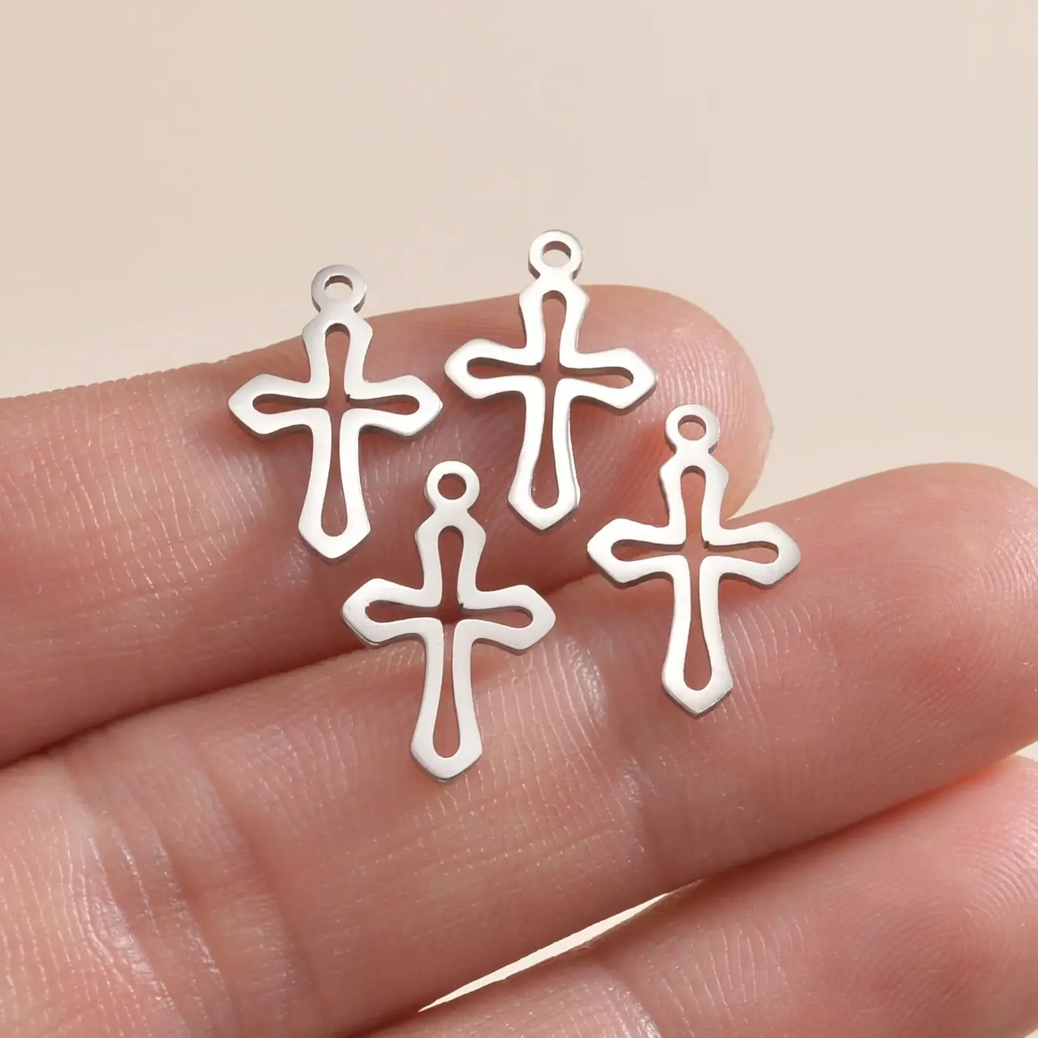 50PCS Silver Small Hollow Cross Charms Necklace Pendant Jewelry Making Handmade Bracelet Earings Decor Crafts Accessory