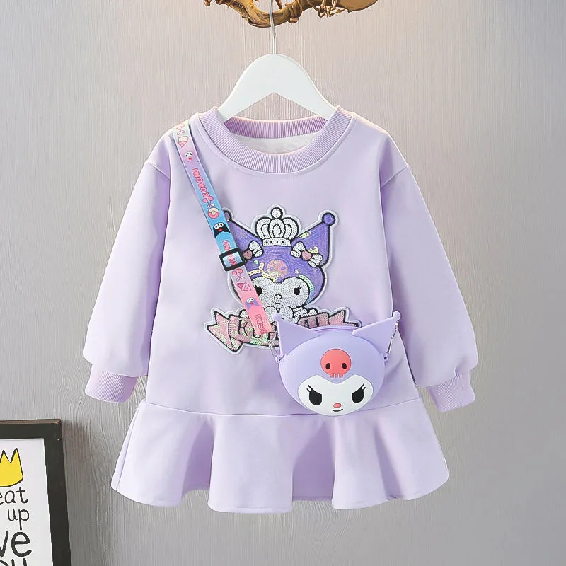 Sanrio Hot Selling Children's Girls Dress For Autumn Spring Princess Kids Cotton Clothes Cute Cartoon Kuromi A-Line Dress