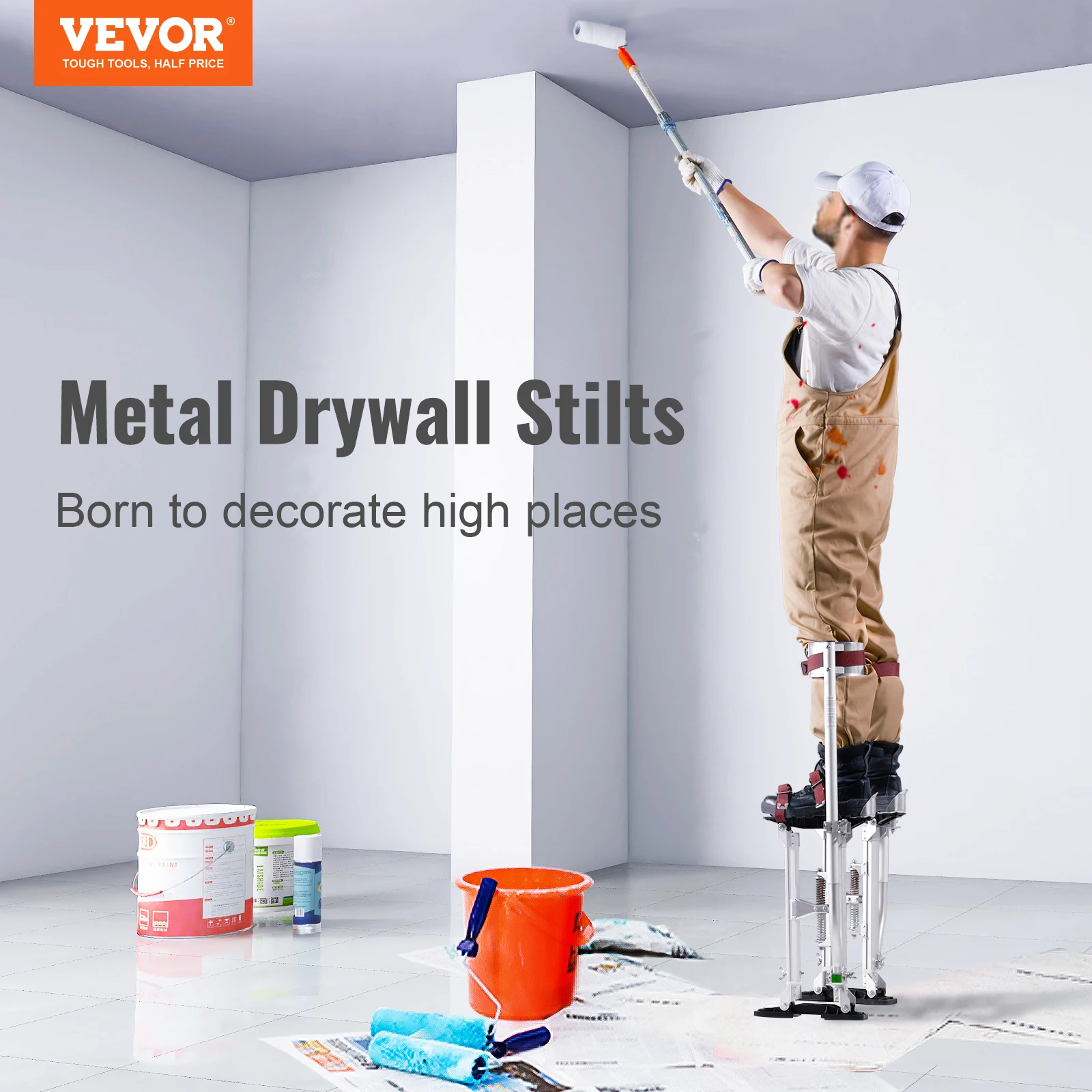 VEVOR Drywall Stilts 18\'\'-30\'\'/36\'\'-50\'\' Adjustable Aluminum Tool Stilts with Protective Knee Pads Non-Slip Work Stilts for Home