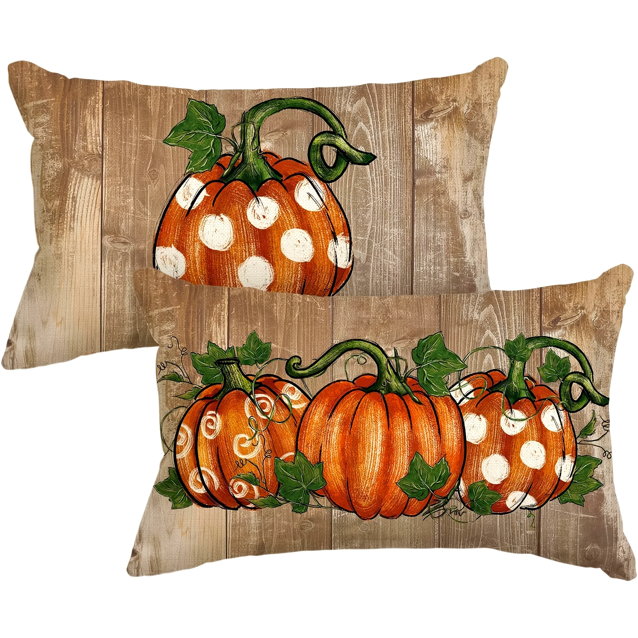 2D FLAT-2pcs Fall Pumpkin Rustic Lumbar Pillow Covers Set Pillowcase sofa cushion cover family bedroom room decoration