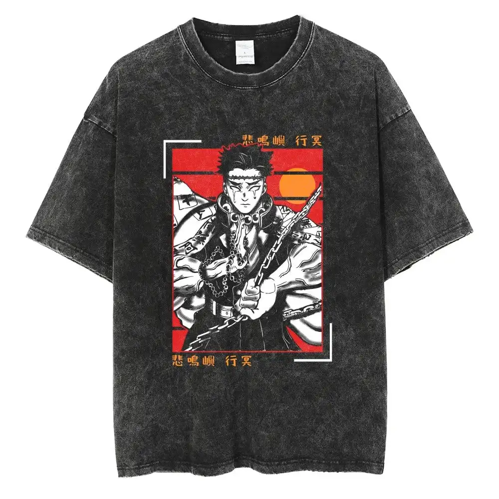 

Hot Animen Gyomei Himejima Vintage T-shirt Manga Cartoon Acid Washed Oversized Heavy Cotton Female Male Short Sleeve Casual Tees