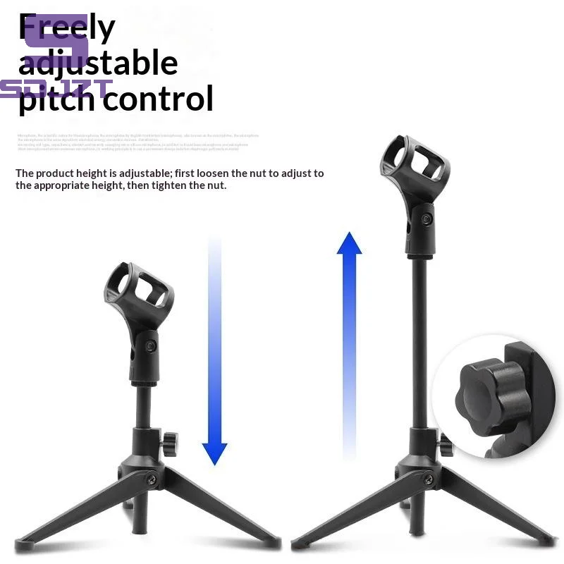 1Pcs Portable Table Stand Lightweight Bracket Adjustable Microphone Stand Desktop Tripod Table Stand Clip Holder
