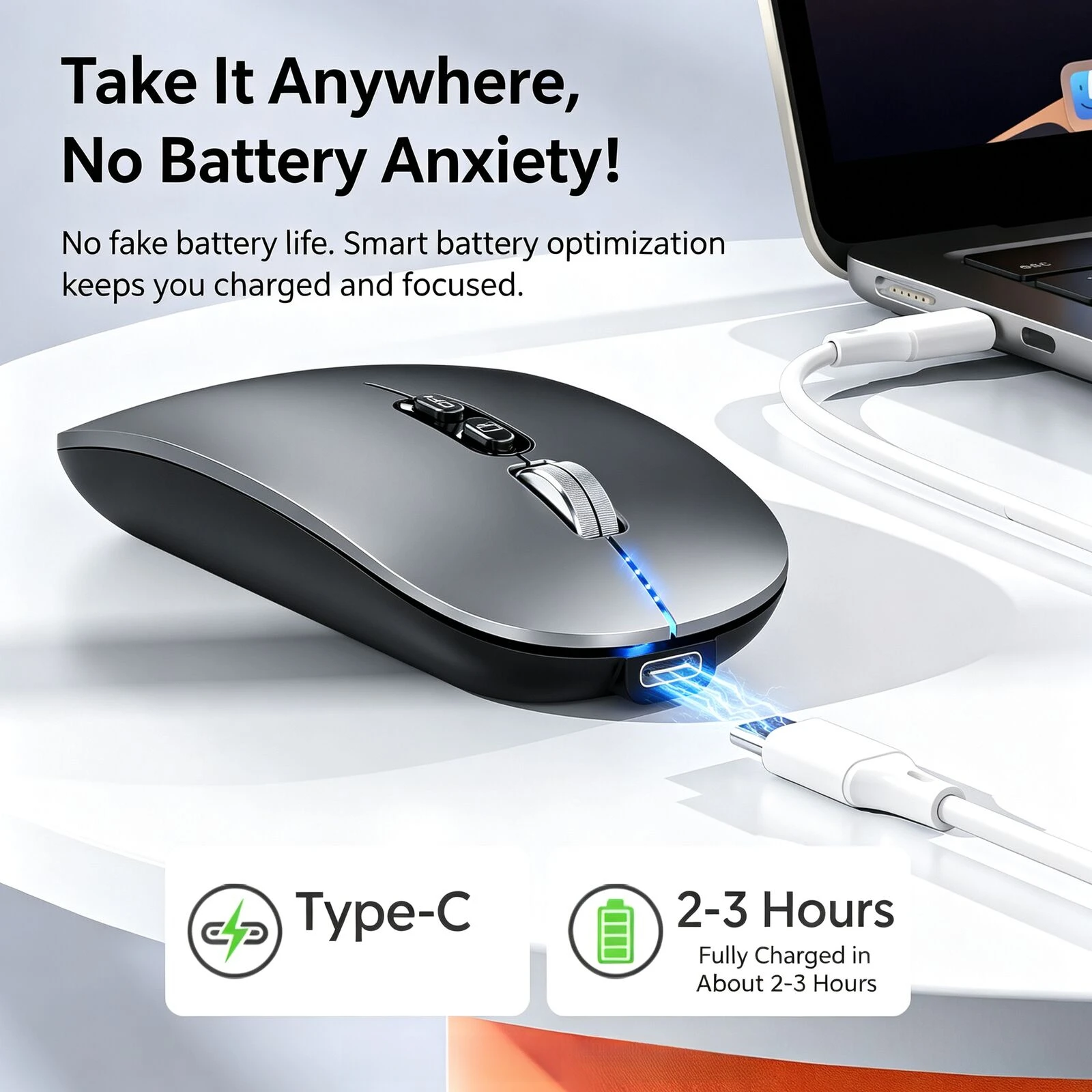 Lightweight Tri-Mode Silent Mouse With 3 Levels Adjustable DPI Battery Indicator One-Click Back to Desktop for Office Laptop