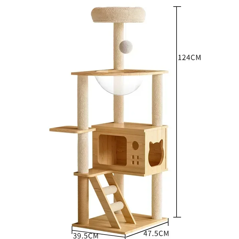 Wooden Cat Climbing Frame, One-piece Large Cat Scratching Frame, Capsule Pet Kennel Indoor Pet Climbing Toys Scratch-resistant