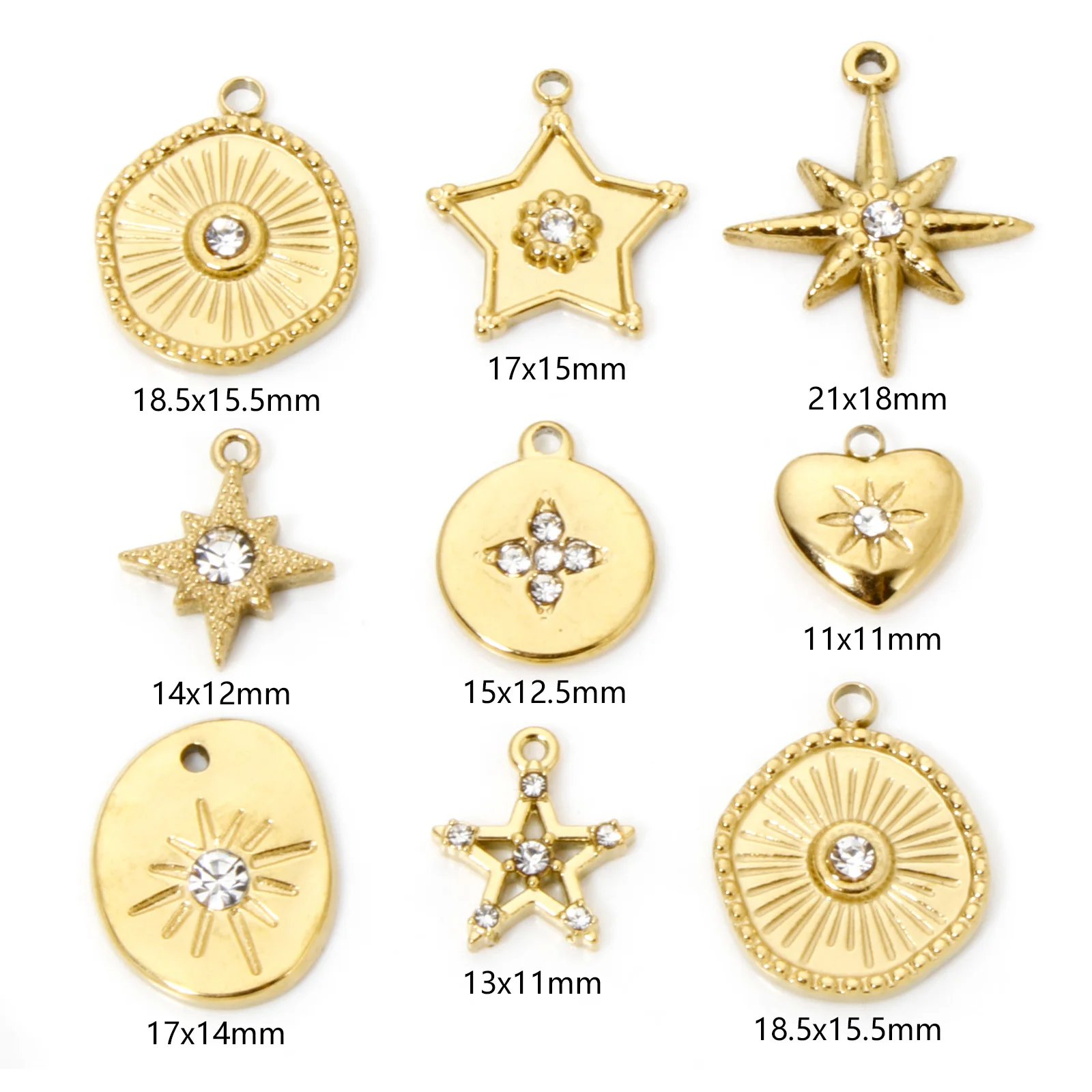 2pcs New Stainless Steel Charms Gold Color Galaxy Star Sun Clear Rhinestone Pendants DIY Jewelry Making Women Necklace Findings