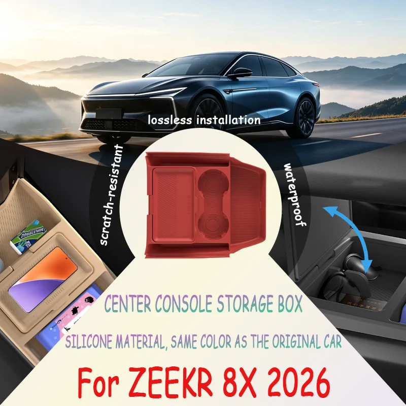 For ZEEKR 8X 2026 Center Console Lower Storage Box, Drop-in Organizer Tray with Sunglasses Holder car accessories
