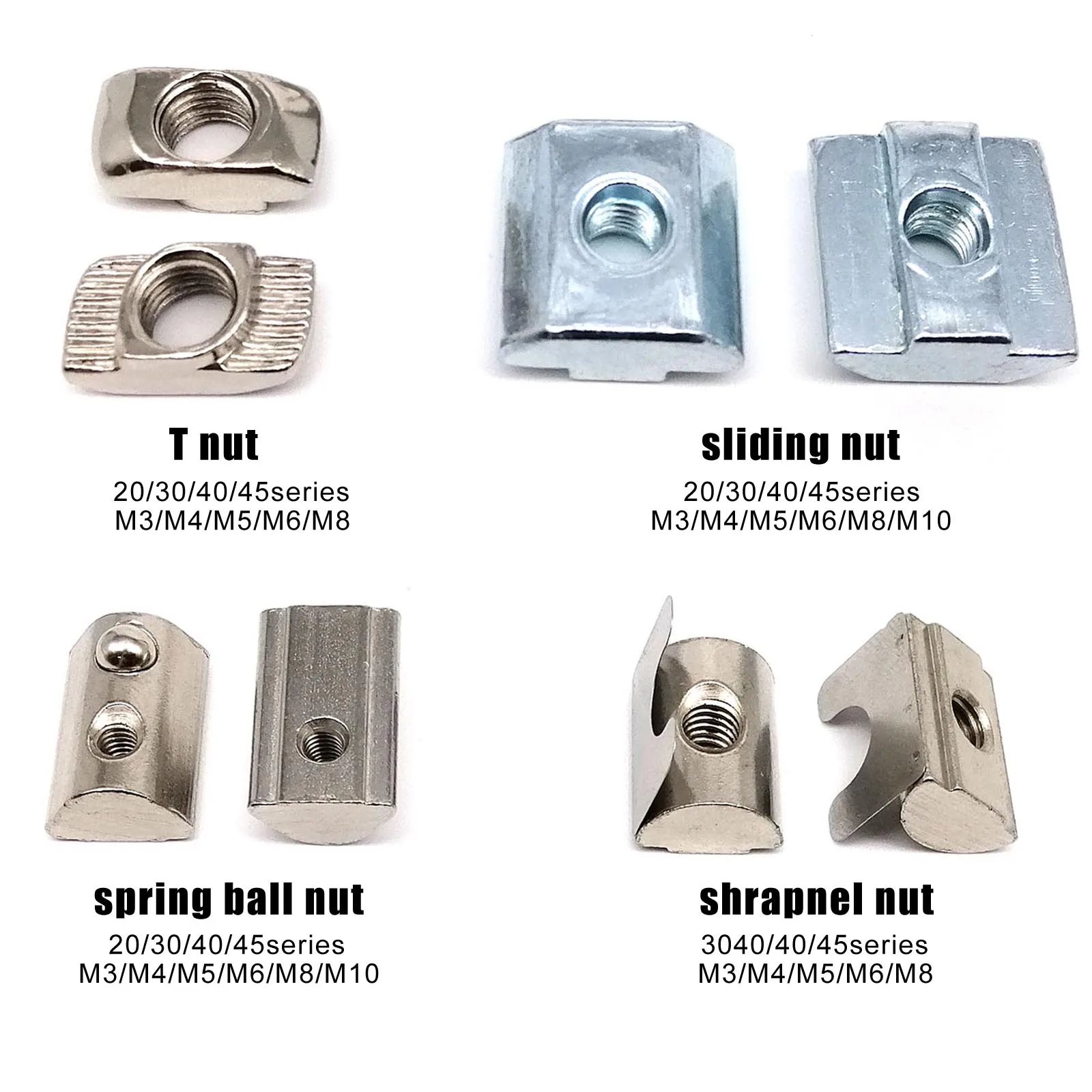 HZYUEGOU 5 Stück M3 M4 M5 M6 M8 T-förmige Gleitmutter mit Federkugel für Aluminiumprofil-Schienen der Serien 20, 30, 40, 45 – Detail 5