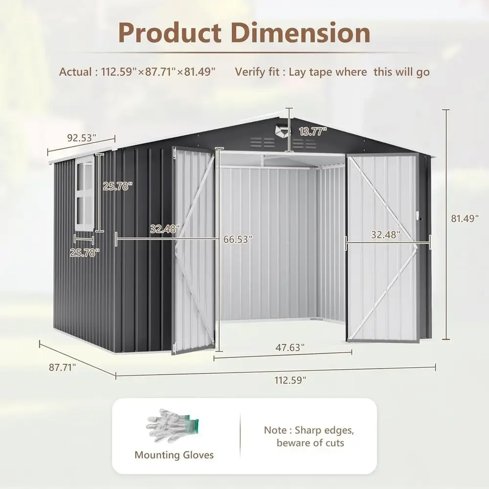 10x8 Outdoor Metal Storage Shed with Lockable Door & Clear Window - Waterproof Garden Shed for Patio or Backyard - view 3