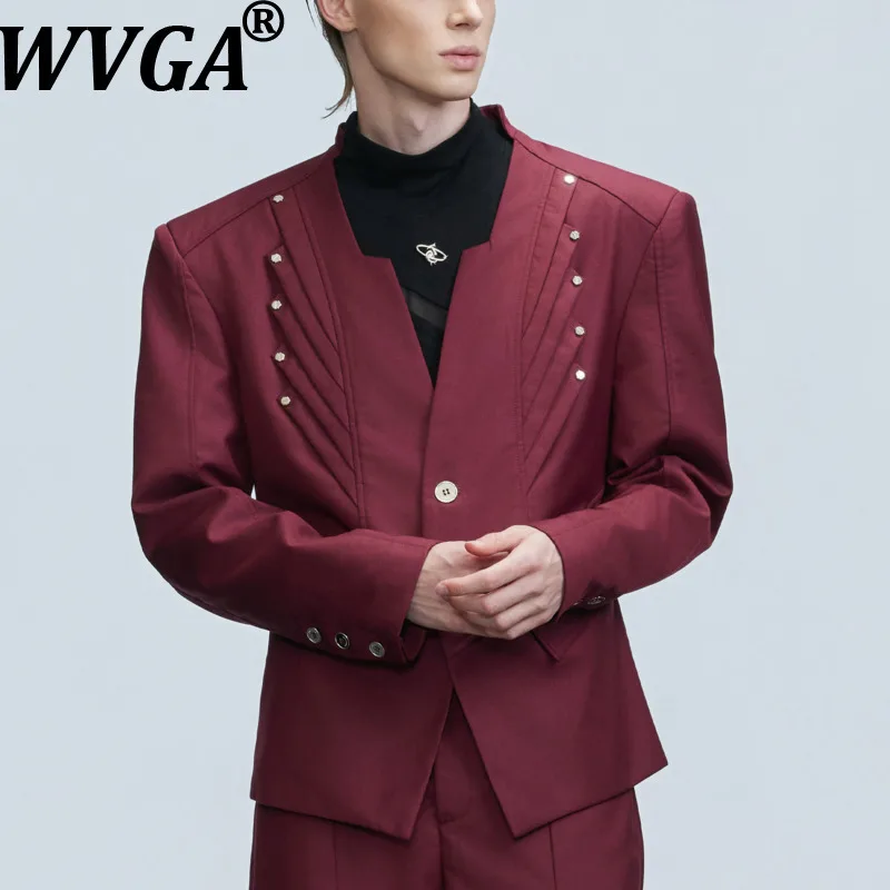 

WVGA Весенне-Осенний новый мужской пиджак с воротником-стойкой и длинными рукавами, нишевый шикарный повседневный драпированный прямой костюм, комплекты брюк Ins Y2K W14398