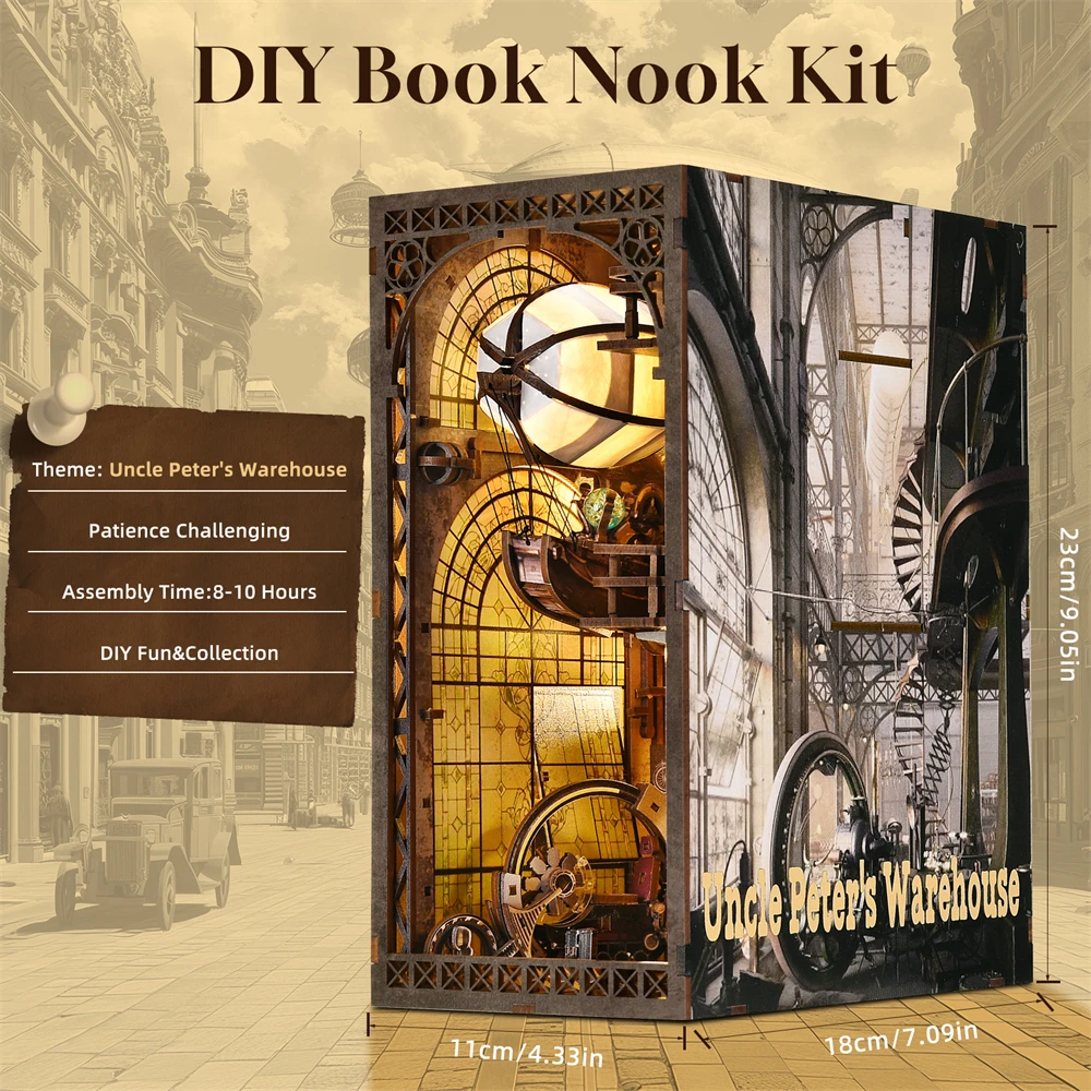Book Nook Kit Airship Model 3D Wooden Puzzle DIY Home Decoration For Bookshelf Miniature Insert Magic Book House Stand Bookshelf