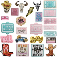 Pink MAMA Gun Car Skull Cowgirl Howdy Rectangle Iron-on Sew Embroidery Badge Patches DIY T-shirt Hat Backpack Clothing Sticker