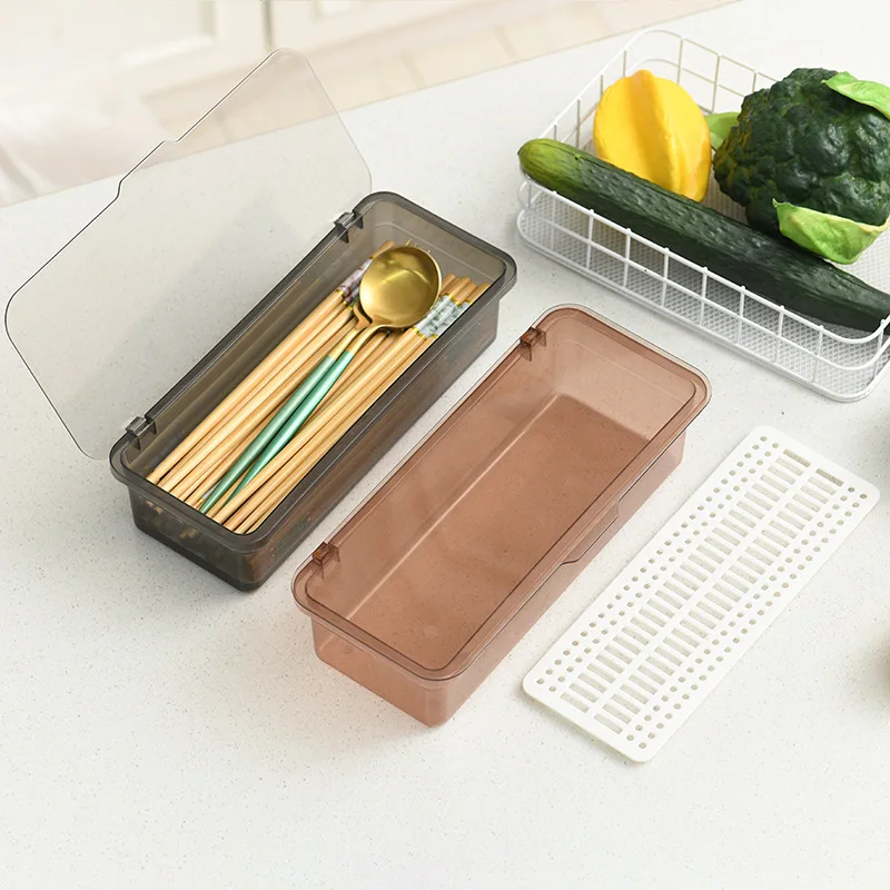 Cutlery Organiser Box With Lid And Drainer For Kitchen Tableware_voghion.com