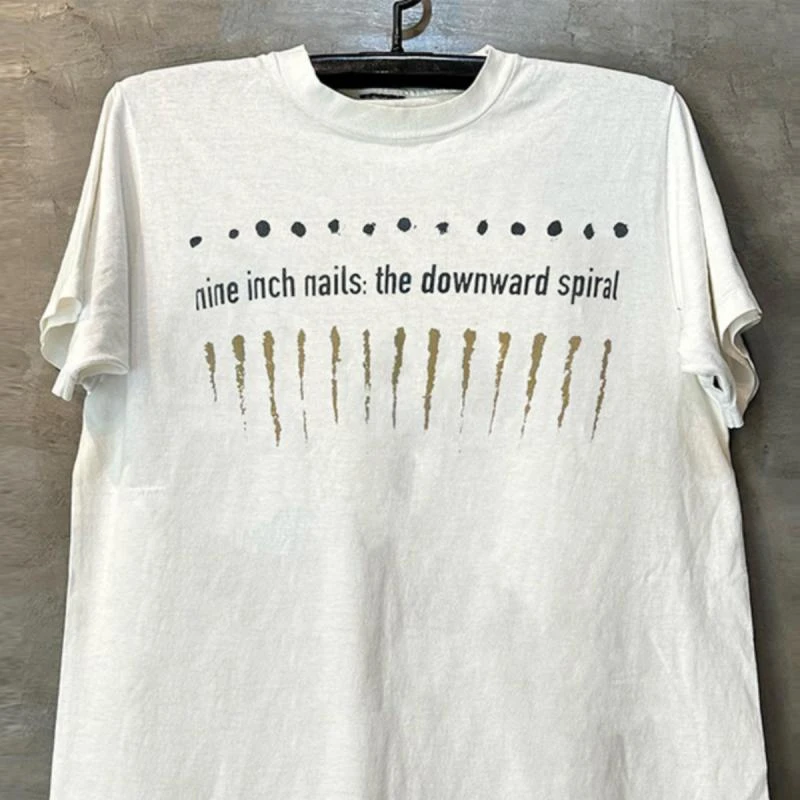 New 9-inch Nail Rock Pattern Printed Loose Cotton Short-sleeved Round-neck Top for Both Men and Women