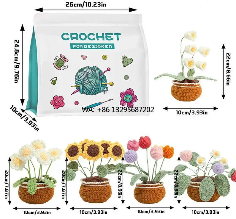 

Crochet Kit Creative Cartoon Plants Series of Large Potted Bouquet Handmade DIY Fabric Decorations Material Package