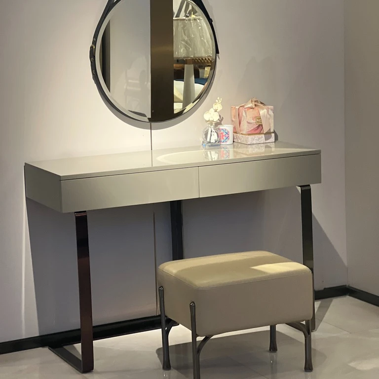 Modern Italian Light Luxury Dressing Table Premium Gray Piano Paint Makeup Vanity with Storage Locker for Bedroom