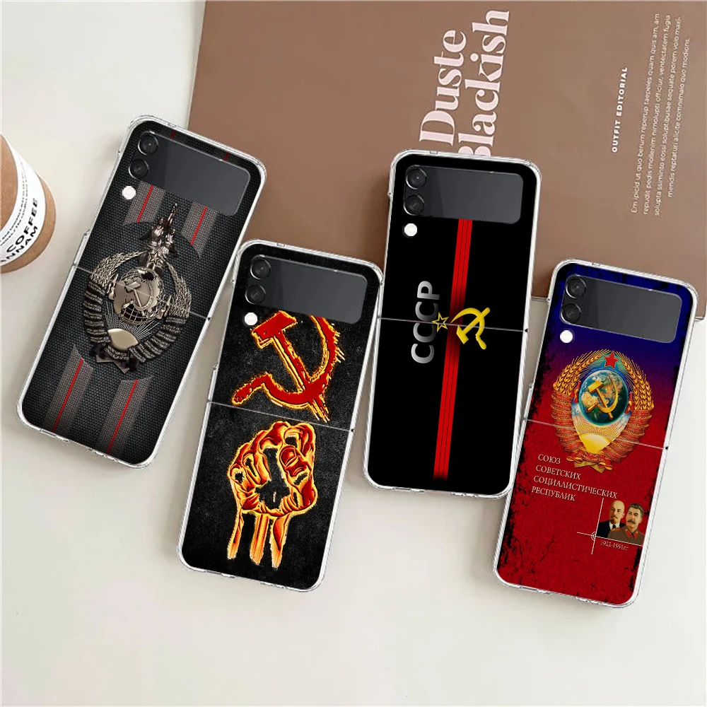 Funda de PC dura Vintage URSS CCCP para Samsung Galaxy Z Flip 6 5 4, cubierta transparente a prueba de golpes para Samsung Z Flip 3, bolsa de carcasa