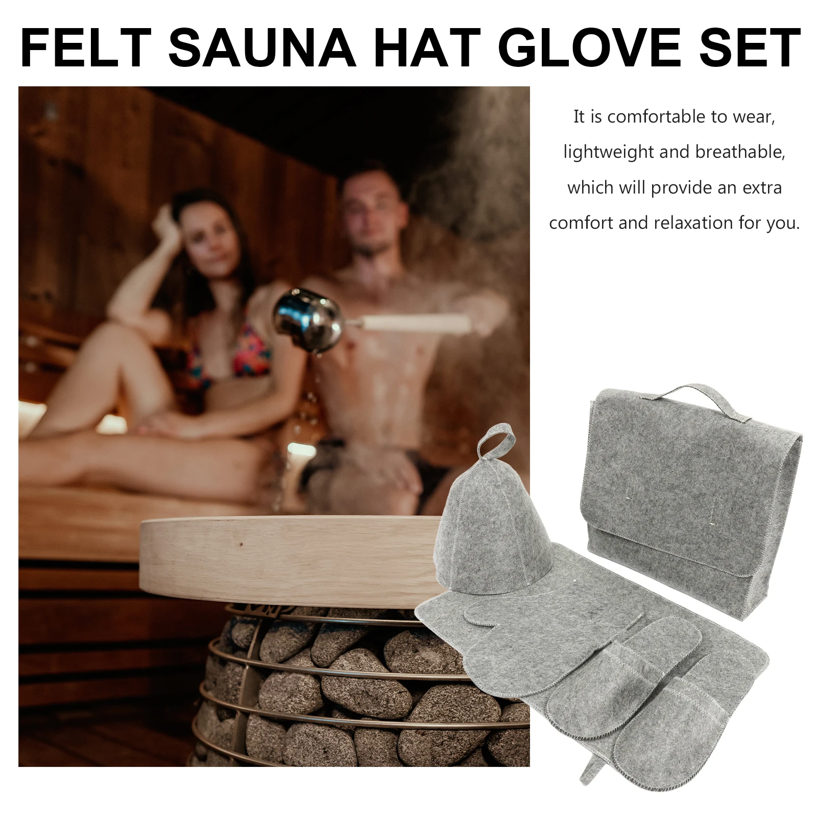 

Felt Sauna Hat For Women Men Absorbent Bathing Caps Lightweight Shower Gloves Set Reusable Bath Sauna Cap Gloves Slipper Storage