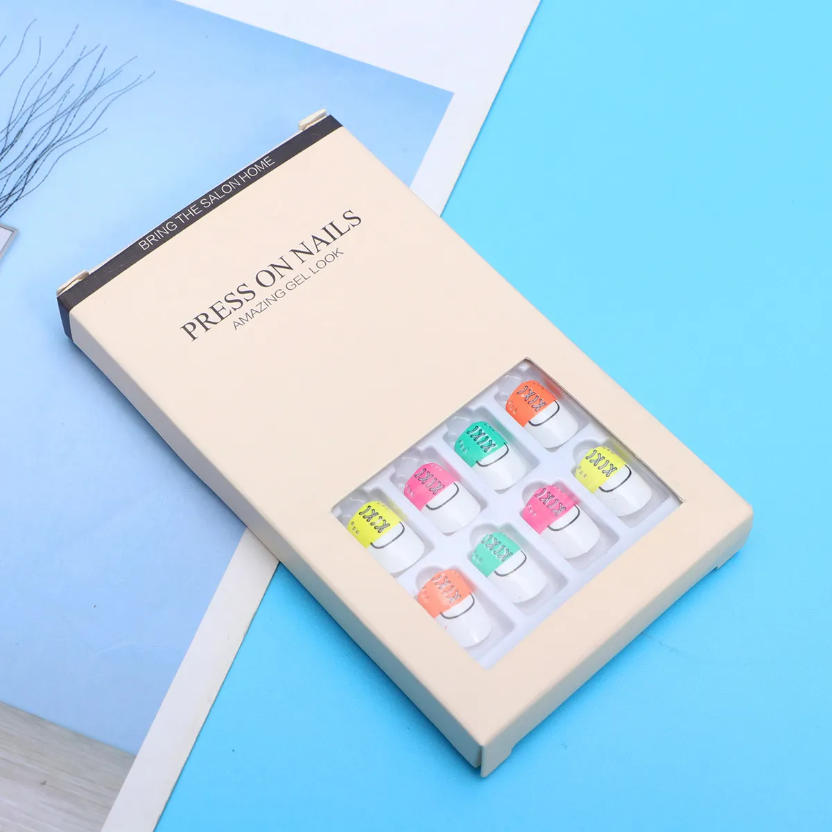 

24Pcs Fake Nail Tips Press on Nails Full Cover Self Adhesive Artificial Nails for Women Girls Manicure Decoration Colorful