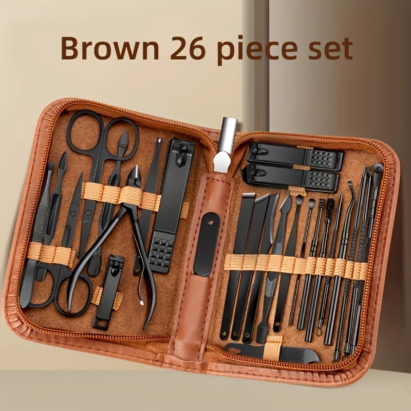 26 pçs conjunto manicure pedicure conjunto de aço inoxidável portátil cortador de unhas kit ferramenta com armazenamento saco zíper presente natal