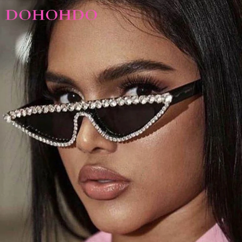 

Vintage Rhinestone Triangular Cat Eye Small Frame Sunglasses Women Brand Designer Street Photography Sun Glasses Man UV400 Очки