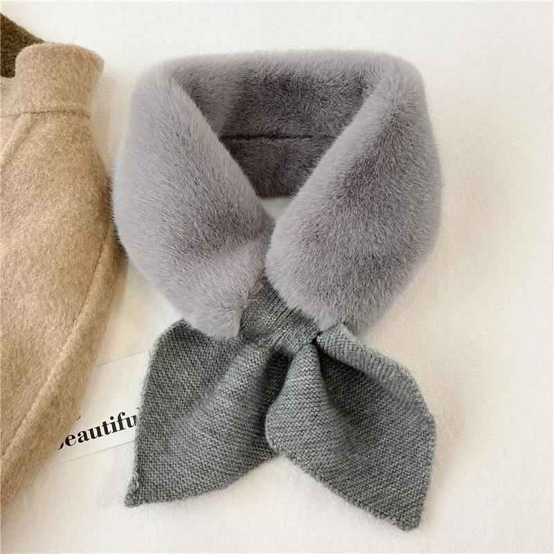 

Fashion Winter Knitted Faux Rabbit Fur Shawl Cross Scarf Collar Collars and Scarves Neckchief Cover Women Neck Warm Scarf Collar