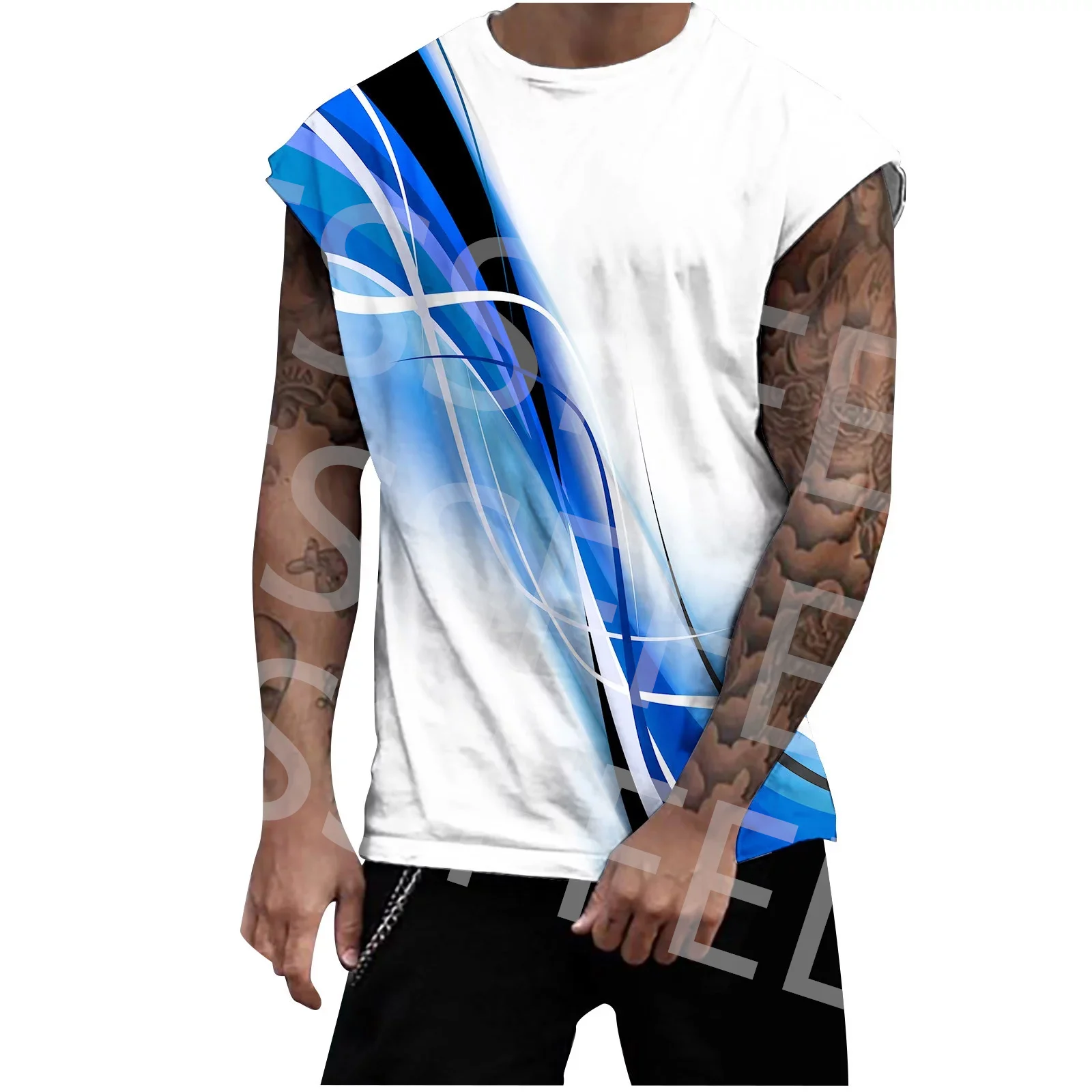 NewFashion Wide Shoulder Tank Top Graffiti Tattoo Vintage Streetwear Retro 3DPrint Summer Men's Top Harajuku Casual Sleeveless P