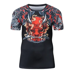 Retro 3D Printed Dragon Tiger T-shirt For Men Summer Fitness O Neck T Shirts Quick Dry Loose Tees Harajuku Tee Gym Male Tees