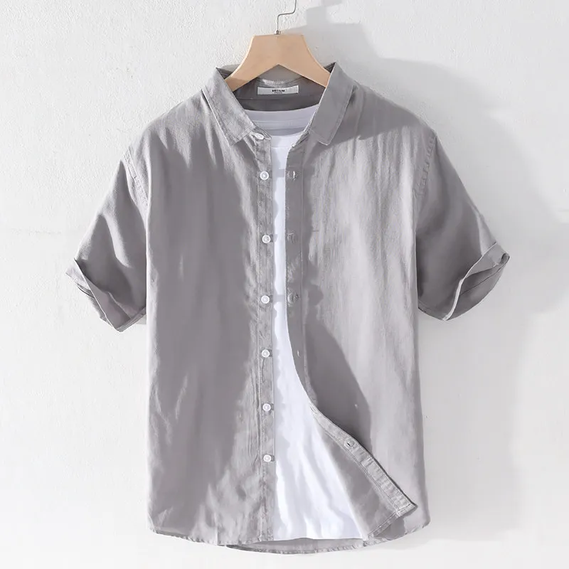 

Chinese Sle Cotton Linen ort Sve irt Men's Summer Outerwear Button up Classic Fit Casual Faion Daily Wear