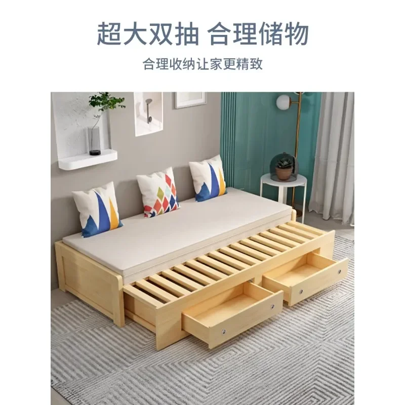 Solid wood sofa bed foldable Japanese-style tatami dual-purpose multi-functional living room small apartment single push-pull re