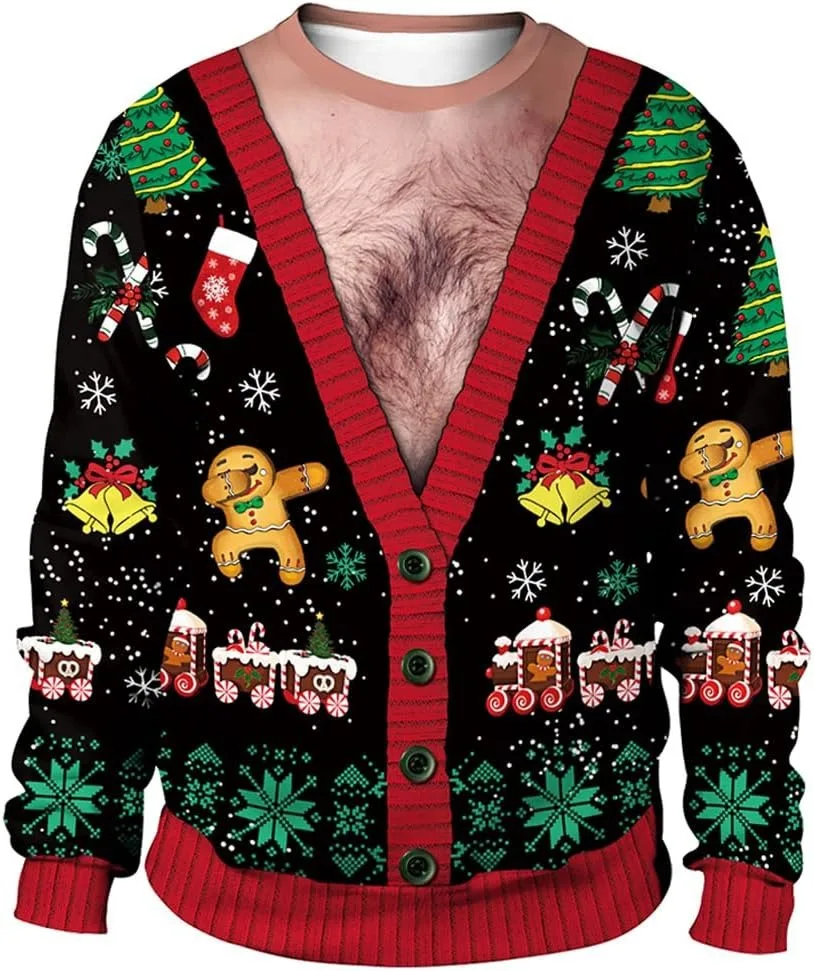 

Новый пуловер с круглым вырезом и принтом, искусственный свитер на Рождество 2026 — уродливый рождественский свитшот для пар для мужчин и женщин