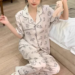 Cartoon Kawaii Rabbit Cute Print Women's Pajamas Korean Sweet Y2k Fashion Female Nightgown 2024 New Autumn Lazy Casual Sleepwear