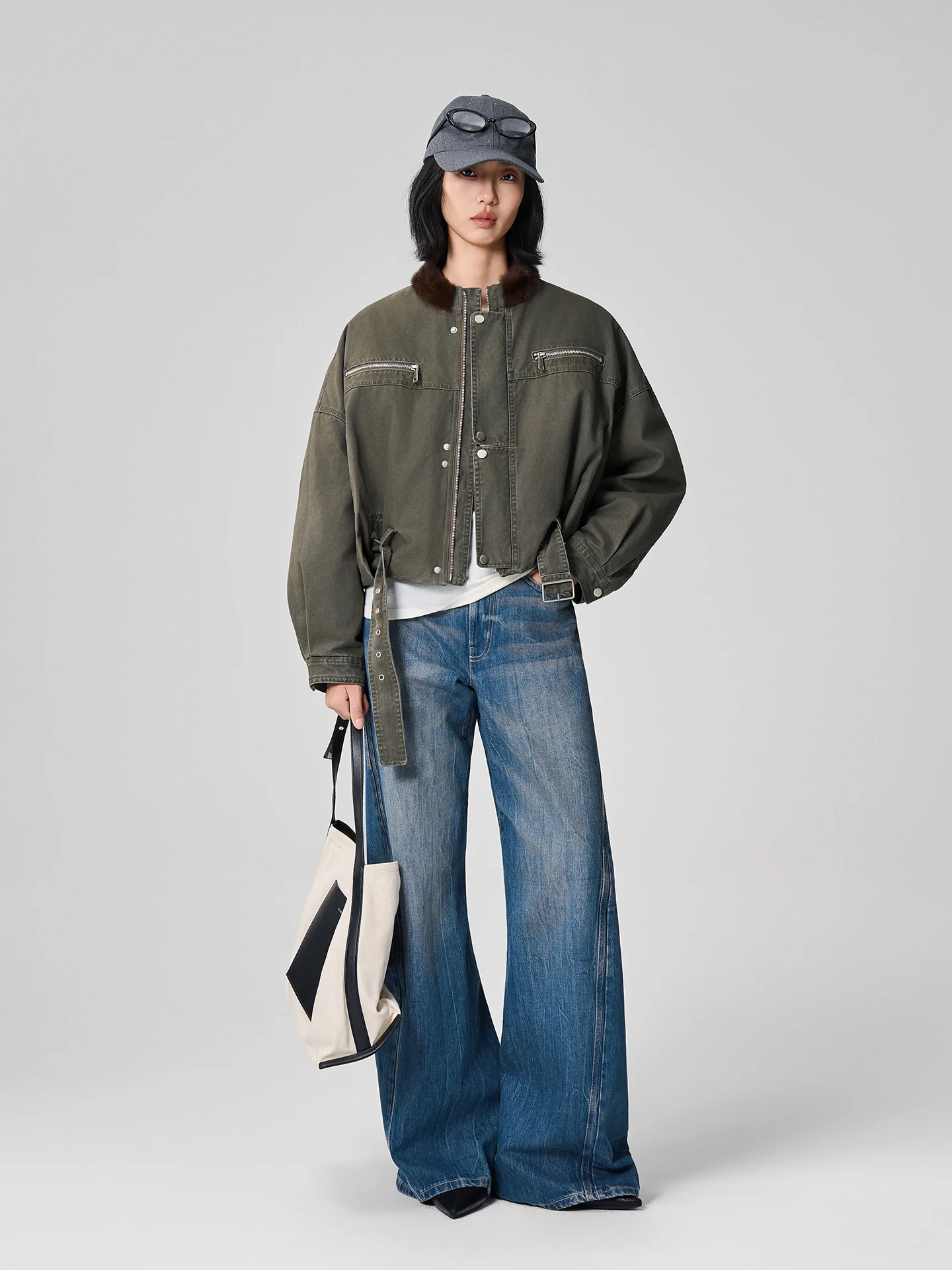 

Sis Marti California Hotel Retro Waed Denim Goose down Inner Coat Mink Collar Jaet Small Outerwear Warm Commute Sle