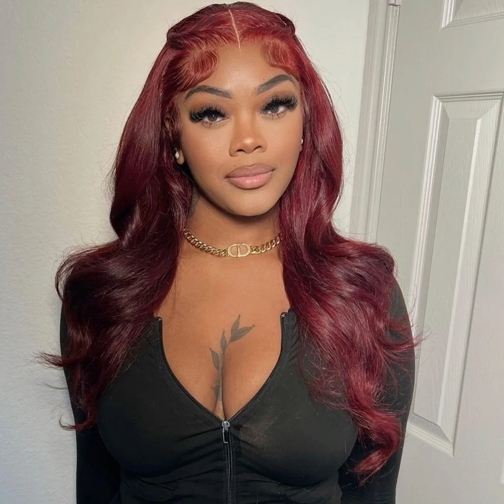 Burgundy 13x6 Lace Frontal Human Hair Wig Body Wave Red 13x6 Lace Front Human Hair Wigs 99J Colored 180% 200% Human Hair Wig