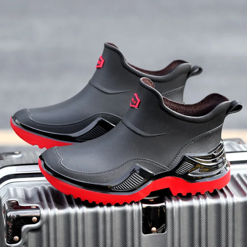 Men's Ankle Rain Boots Outdoor Waterproof Men Rain Shoes Anti-Slip Wear-resistant Woman Kitchen Water Shoes Fishing Rubber Shoes