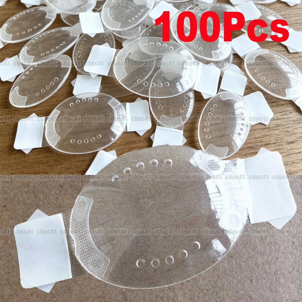 100Pcs Medical Eye Shield Self-Adhesive Tape, Transparent Ellipse Safety Goggle for Post-Surgery Protection, 5*7cm Eye Patch