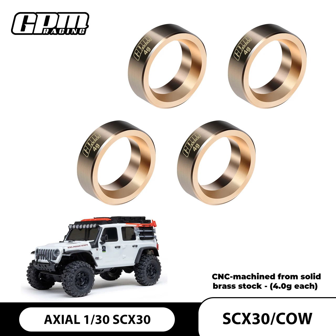 GPM 4PCS Brass Wheel (4g) For AXIAL 1/30 SCX30 Ford Bronco Jeep