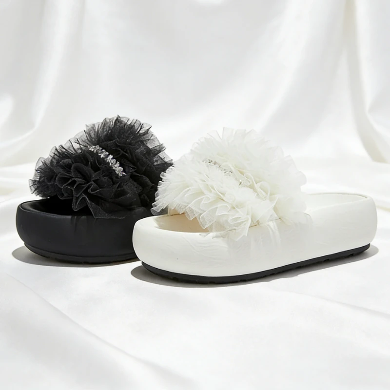 

Женские сандалии на платформе с цветочным узором из сетки и блестящими кристаллами, уютные нескользящие пляжные сандалии с мягкой подошвой