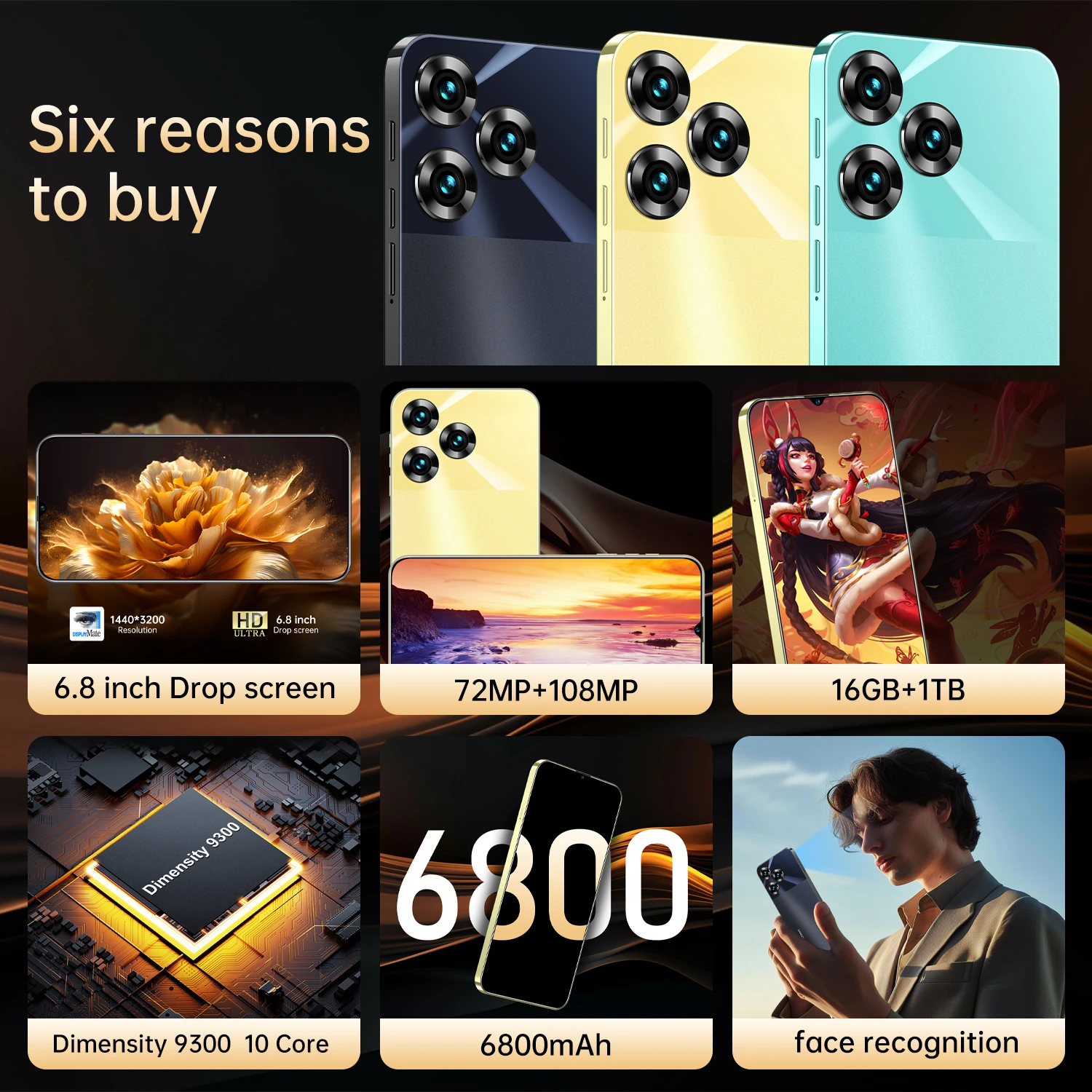 جديد 2025 HOT 40 Pro الأصلي الذكي 5G بطاقة مزدوجة الاستعداد المزدوج الإصدار العالمي بطارية 6800mAh