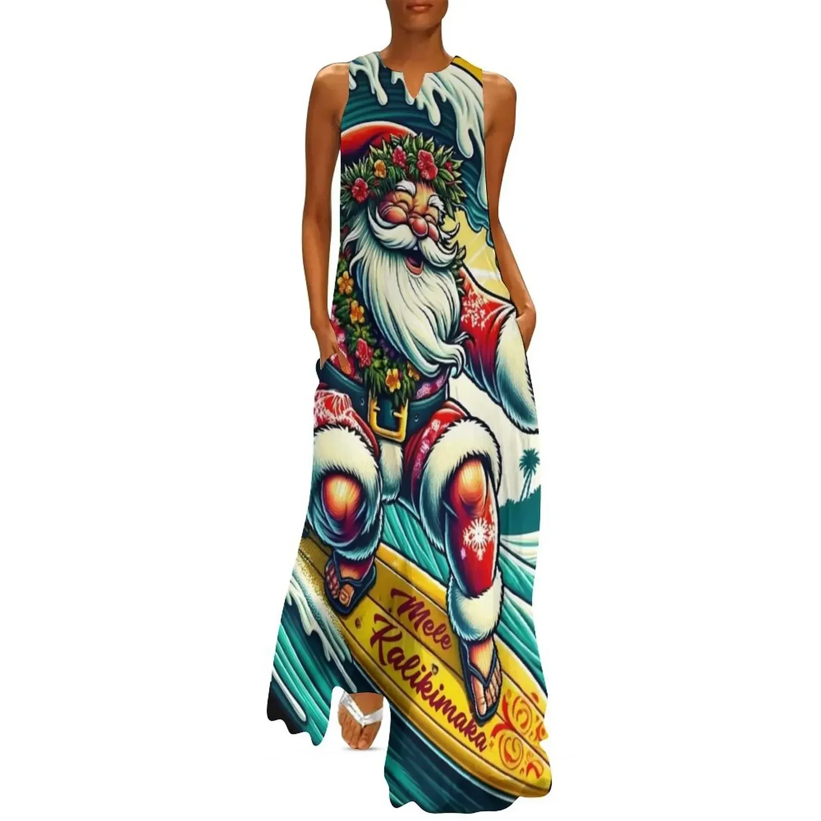 

Mele Kalikimaka Surfing Santa Long Dress ladies dresses for special occasions womens dress ladies dresses for women 2025 Dress
