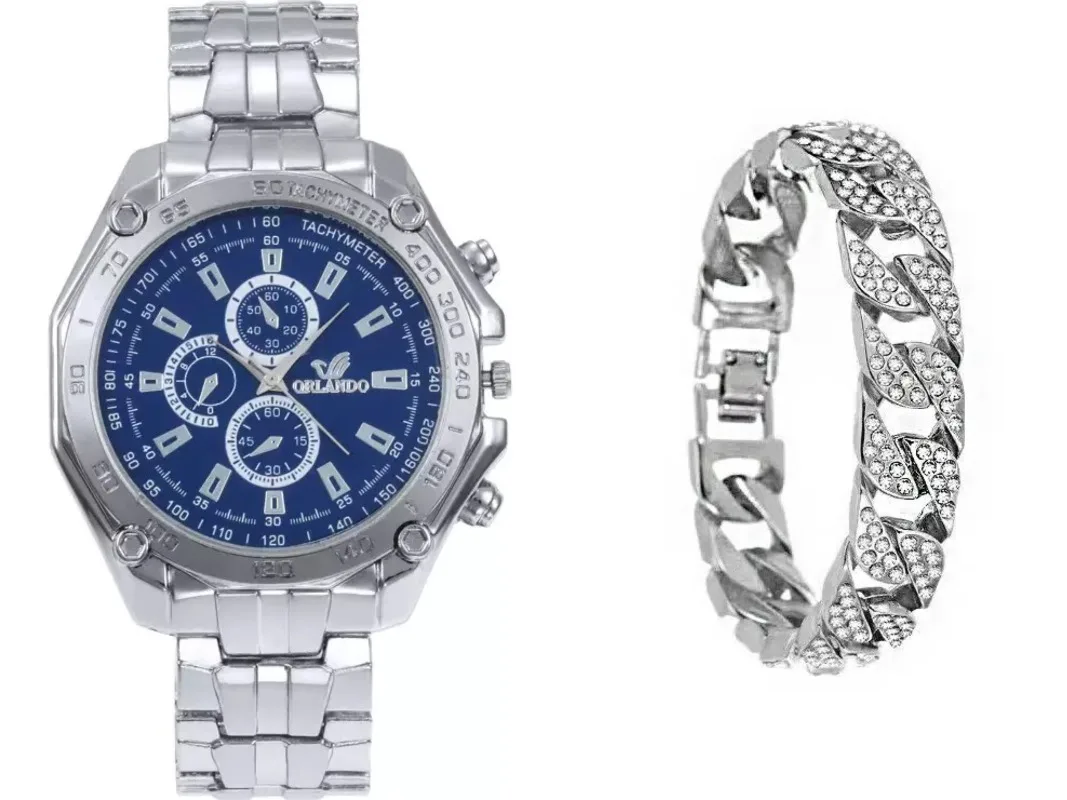 Men's large dial steel strap watch, classical watch, men's quartz watch