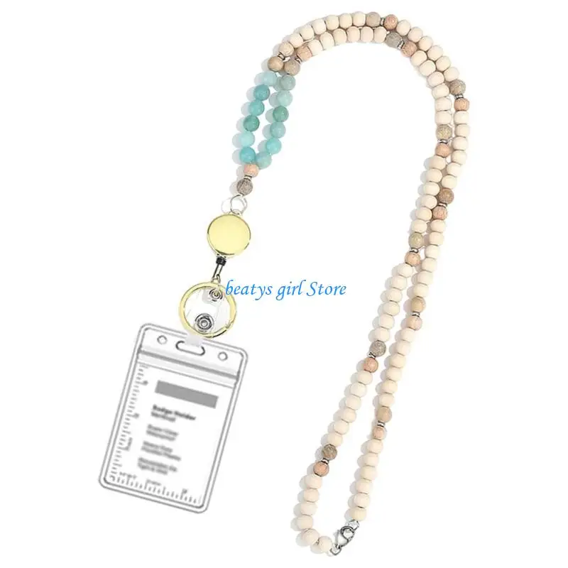 C7AB Beads Lanyard Necklace For Key And Badge Card Holder Retractable Beaded Lanyard Eyeglass Holder Lanyard for Women