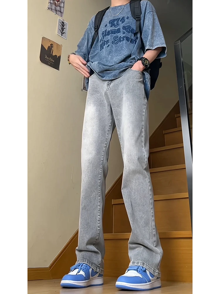 

Мягкие мужские джинсы из денима, средней длины, синие, с высокой талией, прямого кроя, модные, молодежные, износостойкие, для весенне-осеннего сезона