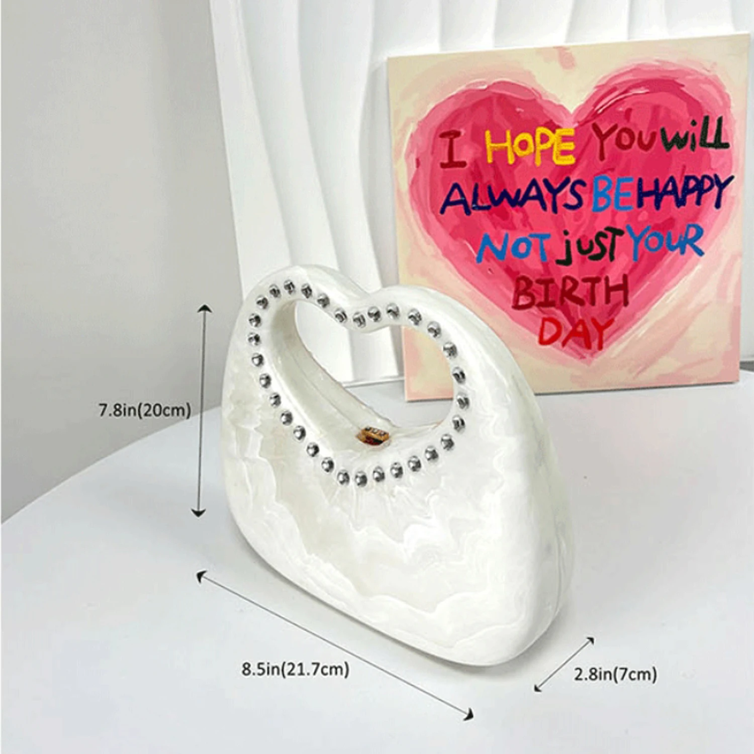 Woman Loving Heart Acrylic Clutch Purse Luxury Crystal Evening Dress Handbags Handle Stone Patterned Shell Chain Shoulder Bag