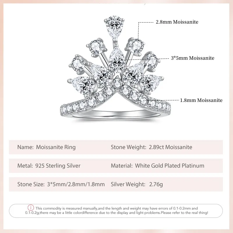 KEEP YES Total 2.9ct Full Moissanite Diamond Engagement Wedding Rings Round Waterdrop Cut for Women S925 Silver Fine Jewelry