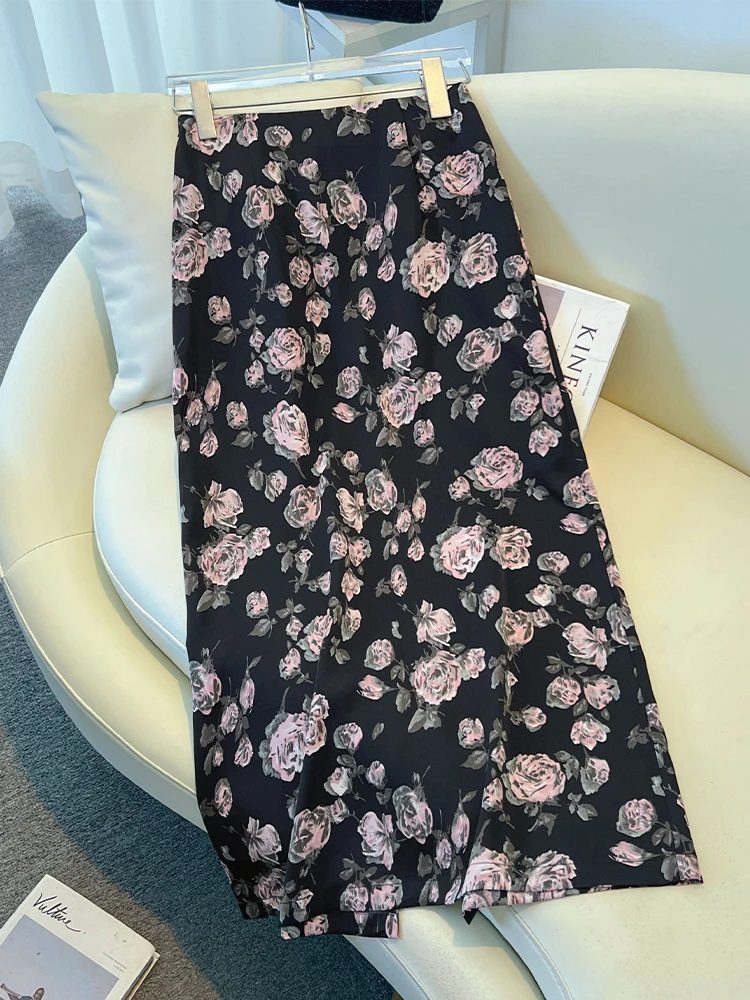 

Юбка-карандаш женская летняя тонкая с цветочным принтом, прямого кроя, облегающая, с завышенной талией, А-силуэт, в корейском стиле