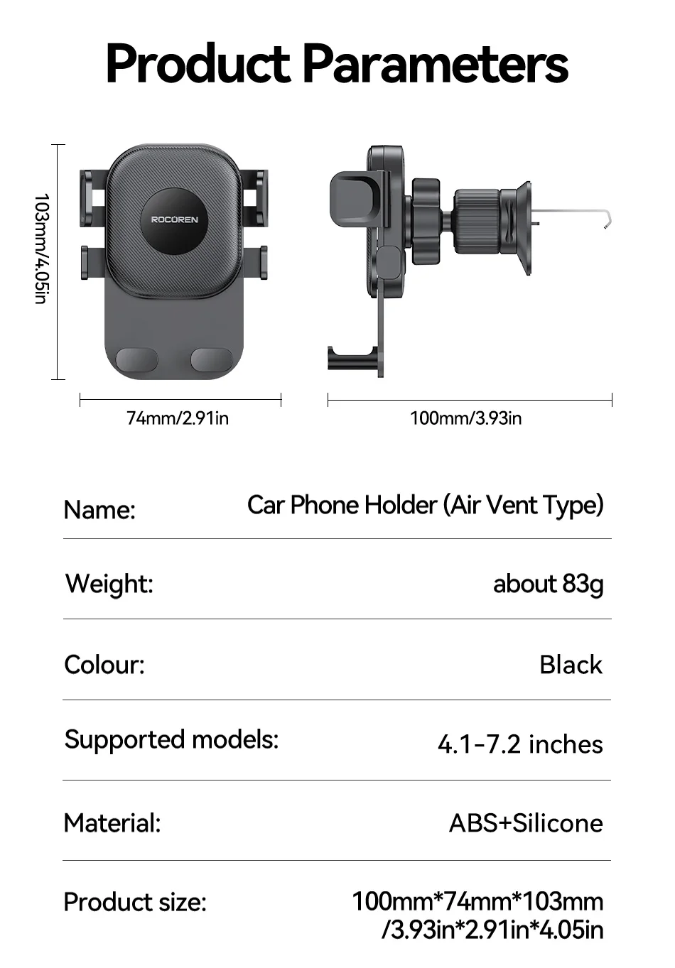 Rocoren Autotelefonhalter Auto Schwerkrafthalterung Ständer Selbstsichernde Autotelefonhalterung für iPhone 16 360 ° Rotierender Handyhalter für Lüftungsschlitze – Detail 22