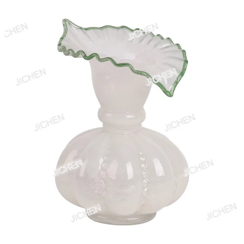 

Легкая роскошь: высококачественная зеленая стеклянная ваза в форме тыквы, французский ретро-стиль, украшение для гостиной, настольный декор для цветочных композиций.