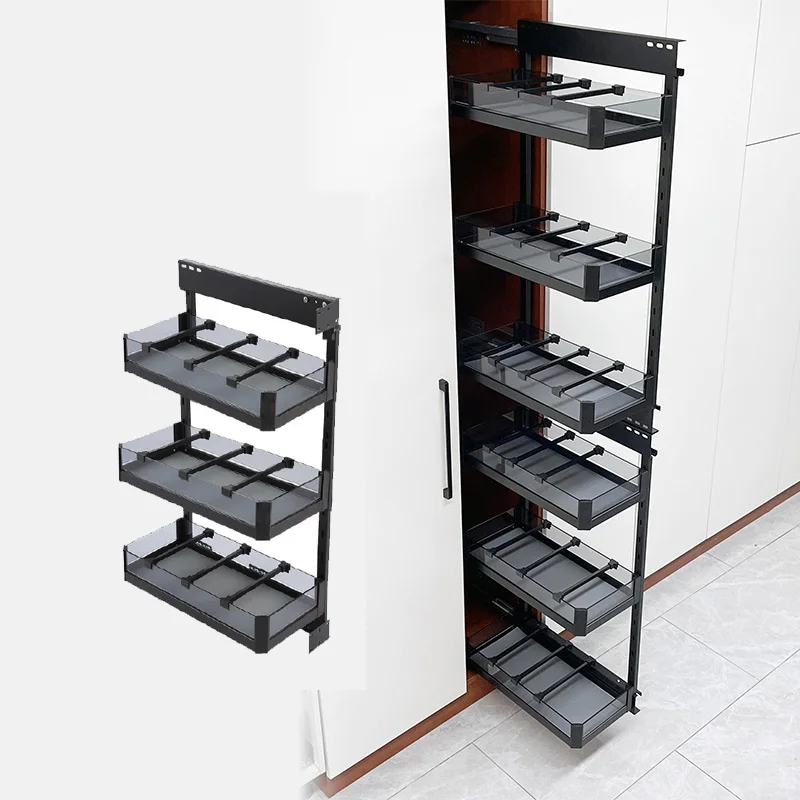 

Kitchen Half Wall Cabinet Drawer Type Big Monster Multi-layer Seasoning High Cabinet Deep Side Pull Basket Cabinet Super Narrow