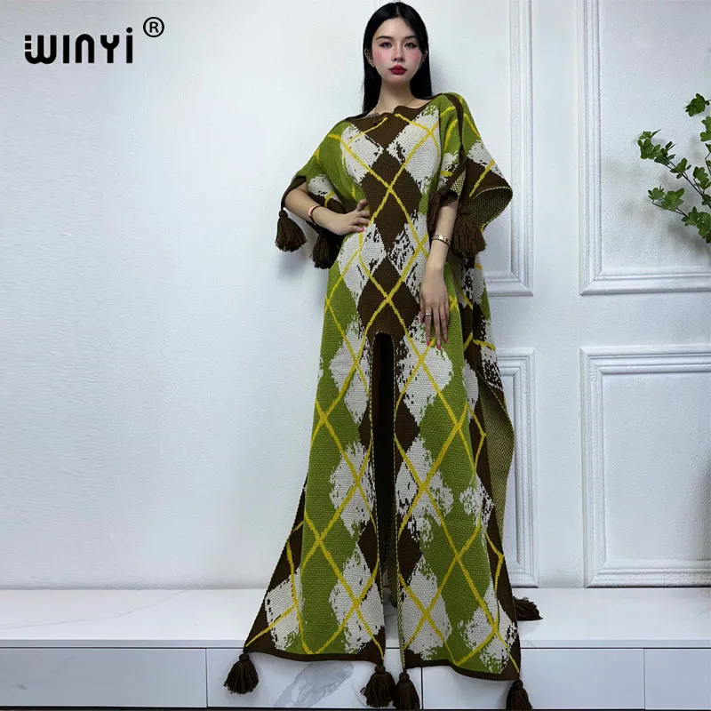 WINYI winter clothes women Comfort Warm fashion print Kaftan Holiday dress Elegant Africa party Winter outerwear maxi long dress