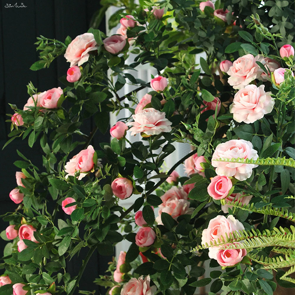 SunMade Luxury European Rose Rattan Wall Hanging Rose Garland Silk Artificial Flowers Home Wedding Garden Decor Autumn Decore